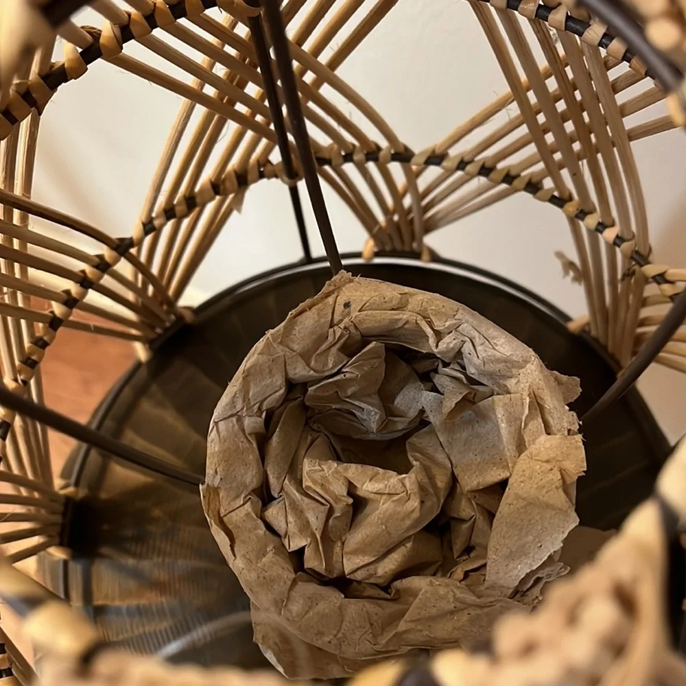 Woven Rattan Lantern with Glass Chimney / NWT